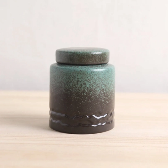 gradient green brown ceramic airtight tea jar for loose leaf tea