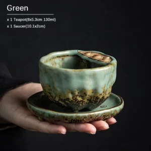 green handmade lotus pod ceramic teacup and saucer set 130ml