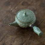 full set rustic green ceramic kyusu teapot with candle warming base