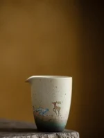 Hand-drawn deer ceramic Gong Dao Bei tea pitcher 220ml full product view