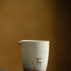 Hand-drawn deer ceramic Gong Dao Bei tea pitcher 220ml full product view