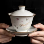 hand-painted cat ceramic 135ml gaiwan tea set main view