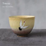 hand-painted ceramic crane tea cup front view