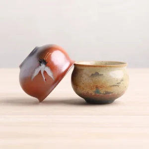 collection of hand-painted ceramic crane and landscape gongfu tea cups 100ml