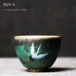 Hand-painted crane ceramic tea cup style A front view