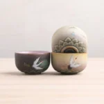 Hand-painted crane lotus ceramic chawan tea bowl main product view