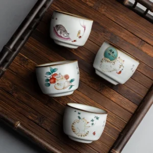 hand-painted cute cat ceramic gongfu tea cup 100ml
