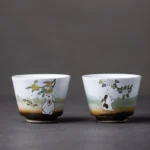 hand painted cute rabbit ceramic gongfu teacup 100ml full view
