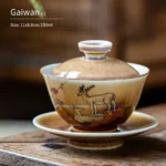 hand-painted deer 150ml ceramic gaiwan full set view