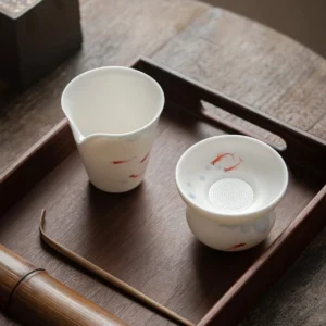 Hand-painted fish Gong Dao Bei tea pitcher with tea strainer full set