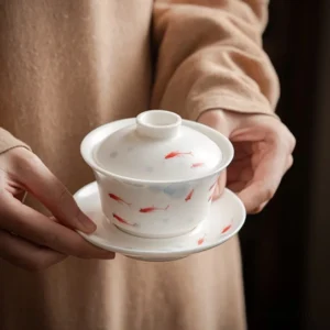 hand painted koi fish 150ml porcelain gaiwan tea set