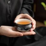 hand-painted mountain landscape black ceramic chinese teacup 140ml