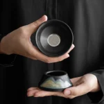 hand-painted landscape ceramic loose leaf tea strainer full set