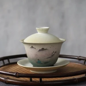 hand-painted landscape gradient chinese gaiwan tea set 150ml full view