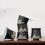 hand-painted mountain landscape ceramic gongfu tea cup main view