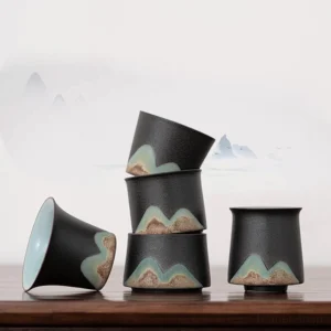 hand-painted mountain landscape ceramic gongfu tea cup main view