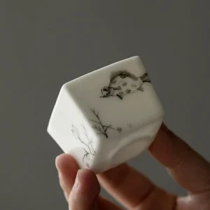 full set of four hand-painted square ceramic gongfu tea cups with different traditional chinese patterns