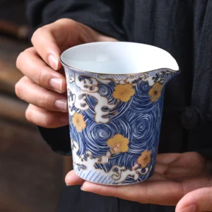 hand-painted starry sky blue ceramic gong dao bei tea pitcher