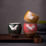 hand-painted vintage ceramic crane tea cup full view