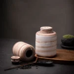 Hand-stripped ceramic airtight tea jar for loose leaf tea storage