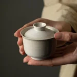 front view of handcrafted 120ml kaolin chinese gaiwan tea set