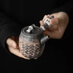 Handcrafted 160ml rustic ceramic Kyusu teapot full product view
