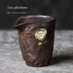 side view of handcrafted 180ml lotus pattern ceramic Gong Dao Bei tea pitcher