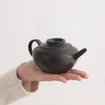 front view of handcrafted 200ml black ceramic gongfu teapot