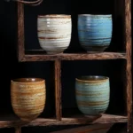 full view of handcrafted 200ml japanese clay tea cup