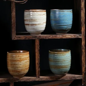 full view of handcrafted 200ml japanese clay tea cup