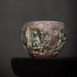 Handcrafted embossed 3D Buddha ceramic gongfu tea cup 140ml vintage glaze