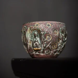Handcrafted embossed 3D Buddha ceramic gongfu tea cup 140ml vintage glaze
