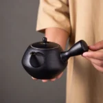 Handcrafted 280ml textured black clay kyusu teapot side handle