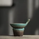 Handcrafted gradient blue green ceramic loose leaf tea strainer with stainless steel mesh