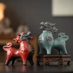 handcrafted ceramic qilin tea pet fire and water mythical creature figurines