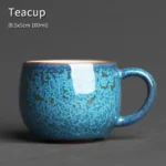 handmade chinese jun kiln 100ml ceramic tea cup blue gold glaze