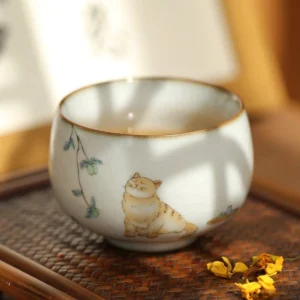 full collection of handcrafted crackle glaze ceramic cat tea cups 115ml