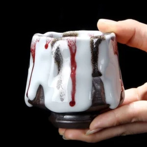 handcrafted drip glaze Jian Zhan tea cup style display