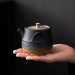 full side view of 180ml handcrafted jingdezhen gradient clay teapot