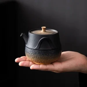 full side view of 180ml handcrafted jingdezhen gradient clay teapot