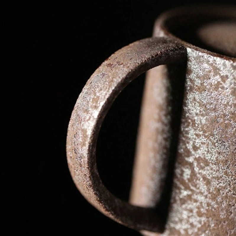 back view of handcrafted 200ml iron rust glaze ceramic tea pot