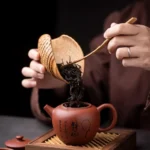 full view of handcrafted old bamboo root tea scoop and tea spoon set