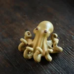 Handmade purple clay octopus tea pet main view on dark wooden tea table
