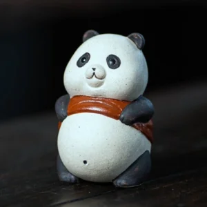 handcrafted zisha purple clay panda tea pet main view on wooden tea tray