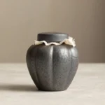 Handcrafted rustic ceramic tea jar full view