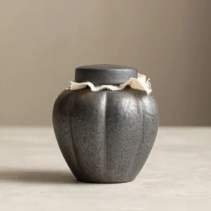 Handcrafted rustic ceramic tea jar full view