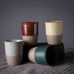 full set of four color options handcrafted two-tone Japanese clay tea cups
