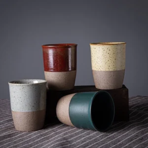 full set of four color options handcrafted two-tone Japanese clay tea cups