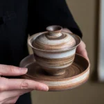 handmade 100ml white brown clay gaiwan tea set overall view