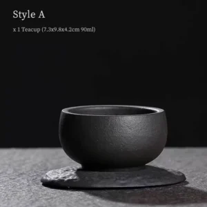 Two styles of handmade black clay chawan tea bowls side by side comparison